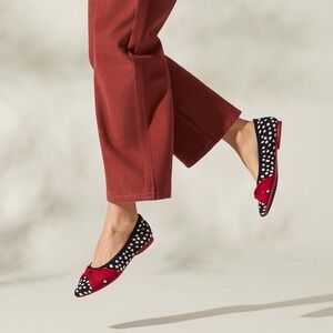 VIVAIA Polka Dot Ballet Flats‎ Red Bow Comfortable Slip On Shoes Us 7-7.5 EU 38